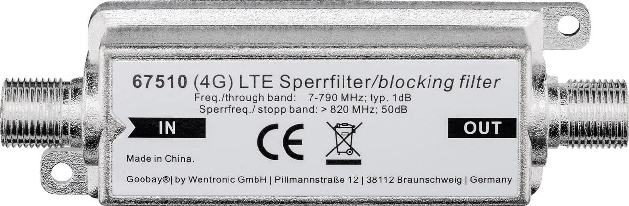 Goobay LTE/4G filter F-connector naar F-connector, zilver