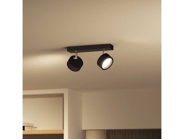 Philips Bracia LED-Deckenspot zweiflammig, schwarz, schwarz, für Wohn- / Esszimmer, Aluminium, Modern