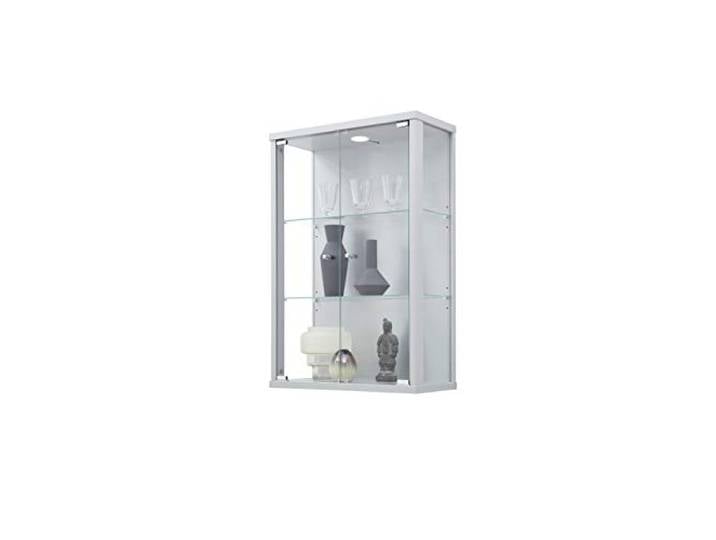K-Möbel VR-Wohnwelten Hängevitrine (82x56x25,2cm) in Silber/Alu mit 2 Glasböden & LED - Modellauto Vitrine Silber/Alu - Vitrinenschrank - Sammlervitrine - Glasvitrine klein Regal Glas Mini Vitrine