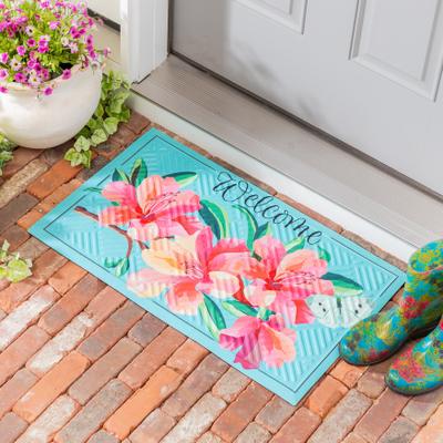 Evergreen "Vivid Azaleas Embossed Door Mat - 30"" x 18"""