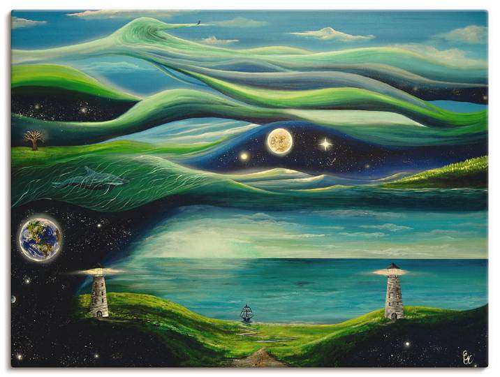 Leinwandbild ARTLAND Verschiedene Leben , blau (farbe bild(er): blau), B:80cm H:60cm, Bilder, Leinwandbild, auf Holzrahmen gespannt