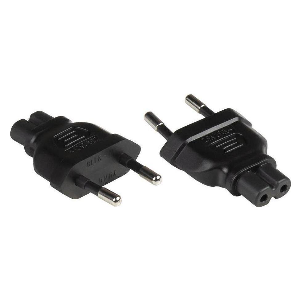 Varia Stromadapter Euro-Stecker Typ C (CEE 7/16, gerade) an C7Euro 8 Buchse, schwarz (C7, CEE 7/17) (408760)