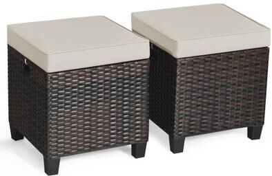 Costway 2 Pieces Patio Rattan Ottoman Set with Removable Cushions-Beige