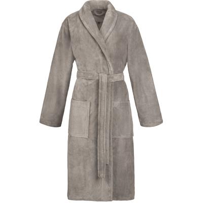Bademantel VOSSEN "Pico, ideal für Sauna & Spa, Hotelbademantel, Morgenmantel" Gr. L, grau (timber), L:120cm, Baumwoll-Mix, Hausmäntel, Bademantel, Schalkragen