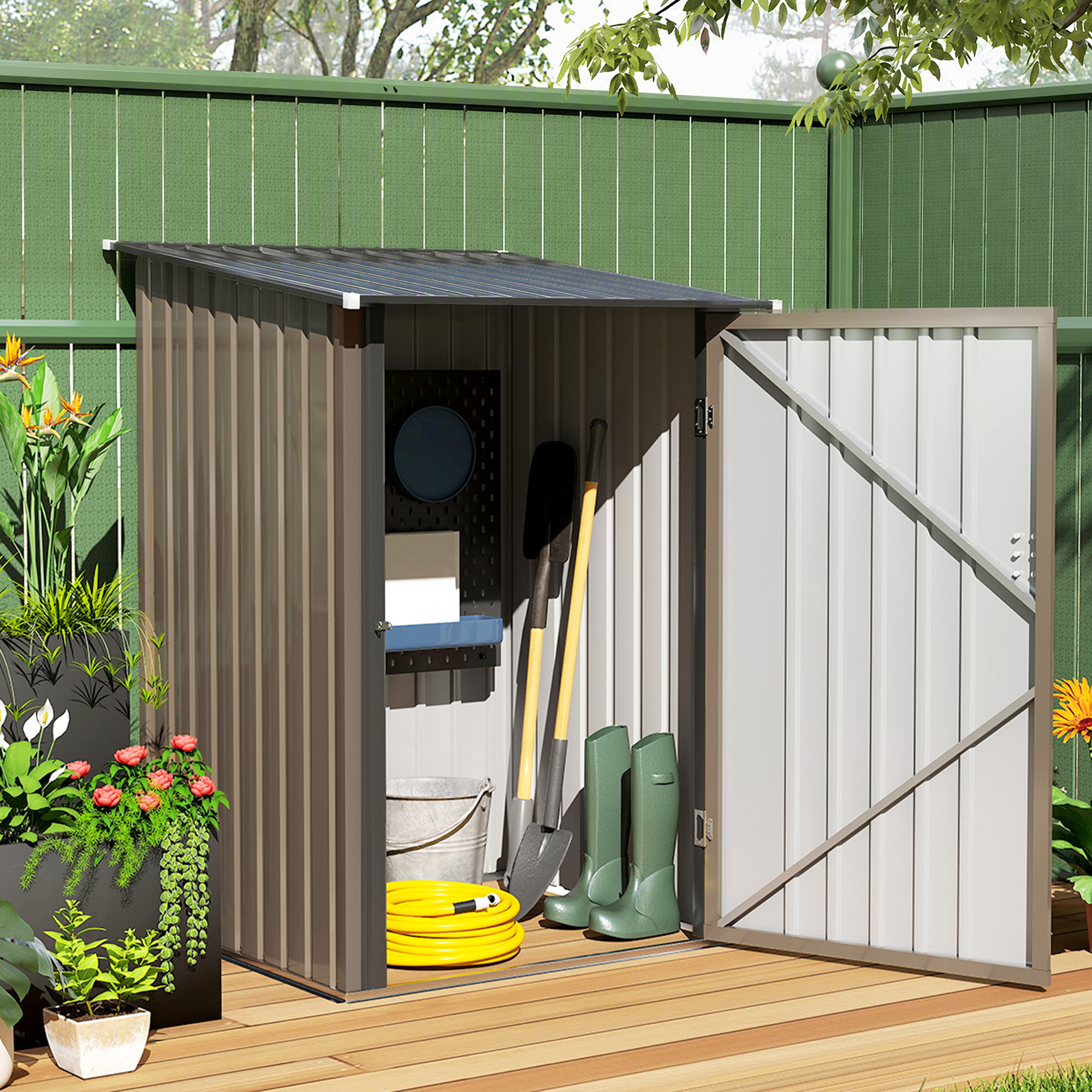 Outsunny Casetta da Giardino Porta Attrezzi in Acciaio Galvanizzato e Porta, 100x103x160cm, Marrone   Aosom Italy