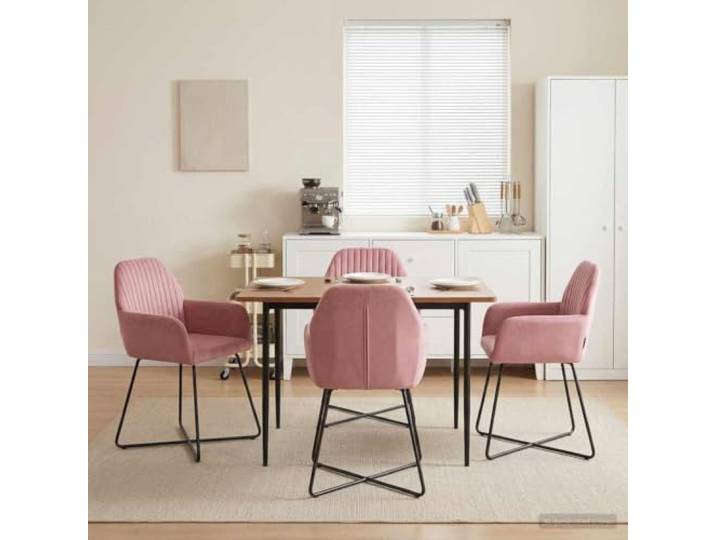 KGHFDVB 4 Stück Esszimmerstühle Samt Rosa 55x50x84 cm mit Metallrahmen Veloursbezug, Metallrahmen, ergonomische Neigung, atmungsaktiver Sitz, flache Armlehnen, pflegeleicht