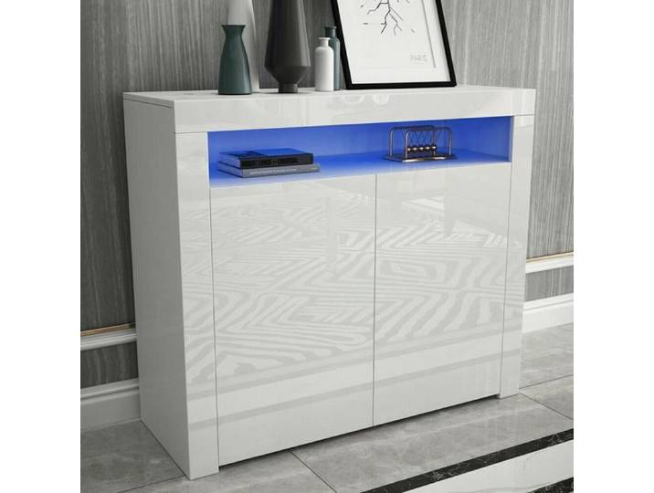 Buffet bas LED contemporain blanc - Moderne - L 108 cm - 2 portes