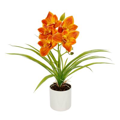 Kunstorchidee I.GE.A. "Orchidee Phalaenopsis im Topf", orange (orange dunkel), B:35cm H:40cm L:22cm, Polyester, Kunstpflanzen, Blume Kunstblume Seidenblumen Hochzeit Deko Blüte