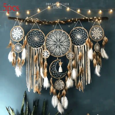 Uplift Curations 5 Piece Moon Dream Catcher Wall Decor Set Boho Macrame Hanging With Sun & Moon Design For Bedroom 5 Piece Moon Dream Catcher Wall Decor Set Boho Macrame Hanging With Sun & Moon Design For Bedroom