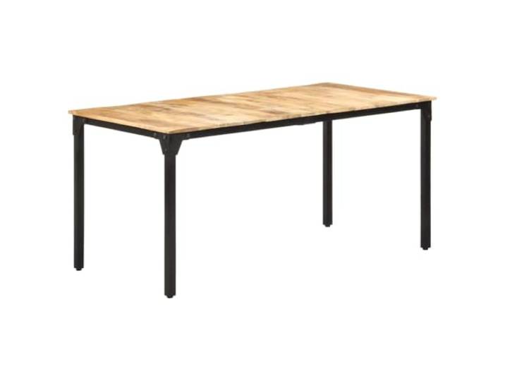 Roanoer Esstisch 160x80x76 cm Massivholz Mangoholz Küchentisch Robuste Tischplatte mit natürlicher Maserung für Esszimmer oder Wohnbereich, getragen von stabilen Eisenbeinen.
