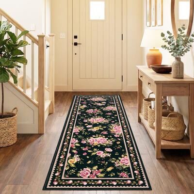 Garvee Farmhouse Floral Machine Washable Area Rug