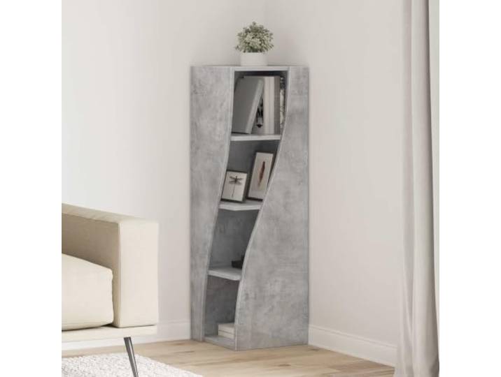 KGHFDVB Eckschrank 32x32x102cm Holzwerkstoff Betongrau Platzsparendes Eckdesign, Robustes Material, Viel Stauraum, Wandmontage Erforderlich