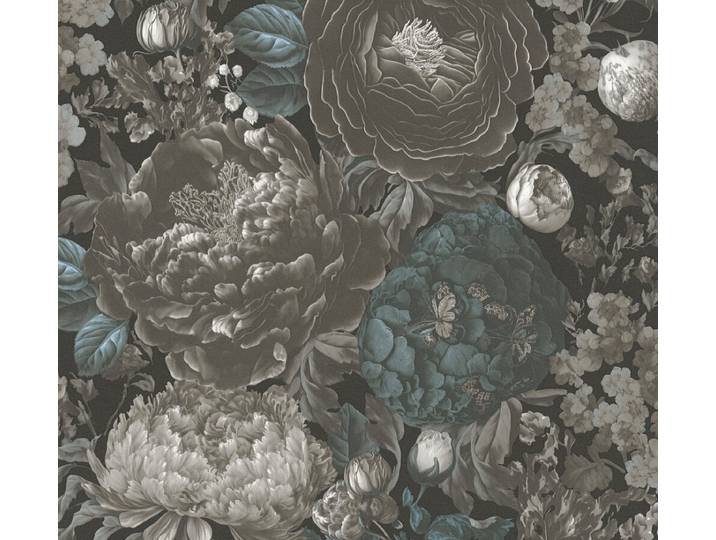 WEELDERIGE BLOEMEN BEHANG Vintage - Zwart Grijs Blauw - Living Walls Michalsky 5