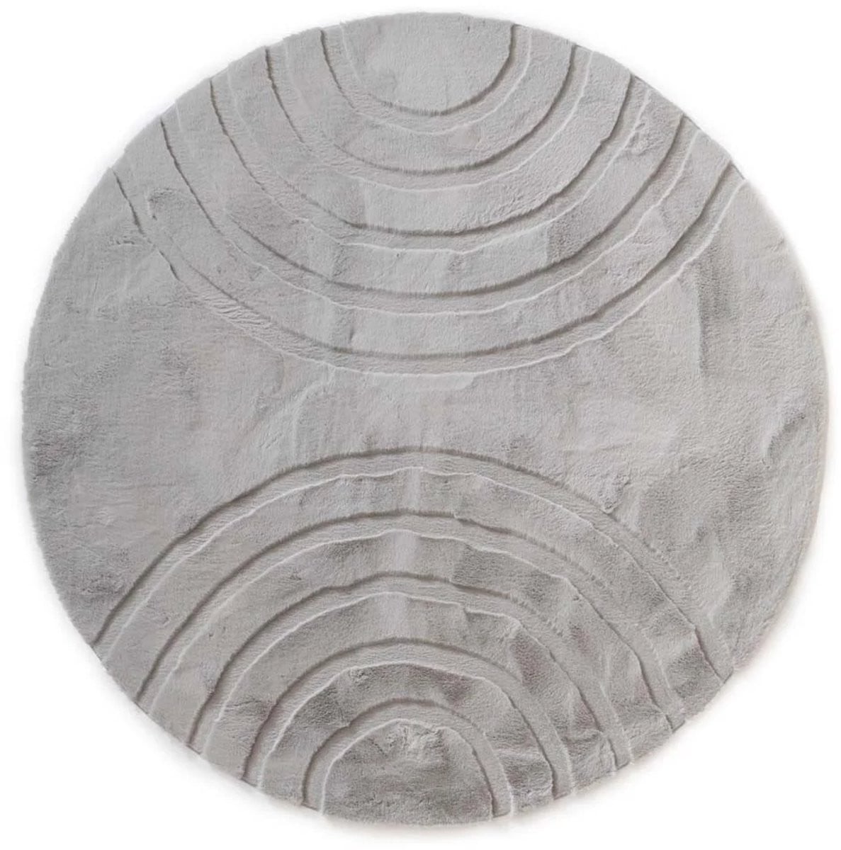 Carvy Fluffy rond vloerkleed - Lichtgrijs - Diameter: 120 cm