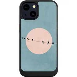 Nivocase Hülle für Apple iPhone 14 Handyhülle NIVOcore Case Schwarz Mond Vogel türkis (Apple iPhone 14), Smartphone Hülle, Schwarz, Türkis