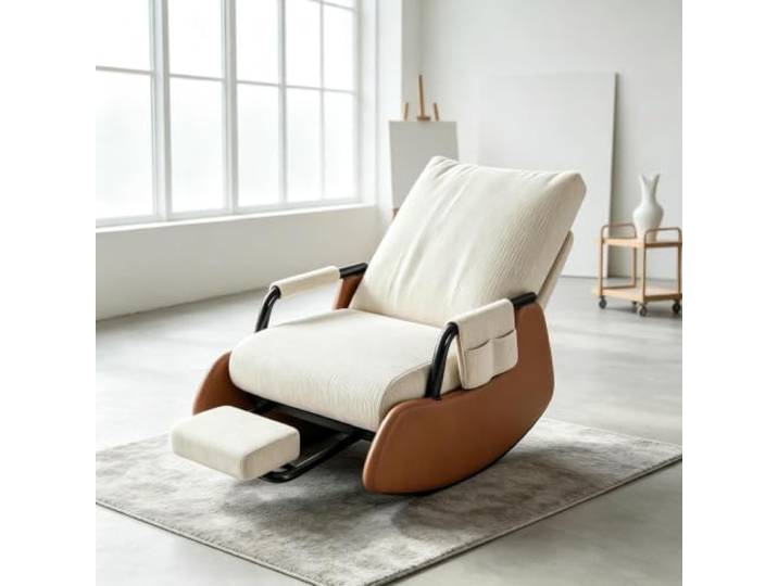 kumamart Gemütlicher Schaukelsessel mit Praktischer Seitentasche Ergonomischer Schaukelstuhl mit ausziehbarer Fußstütze und Seitentasche für tägliche Entspannung.