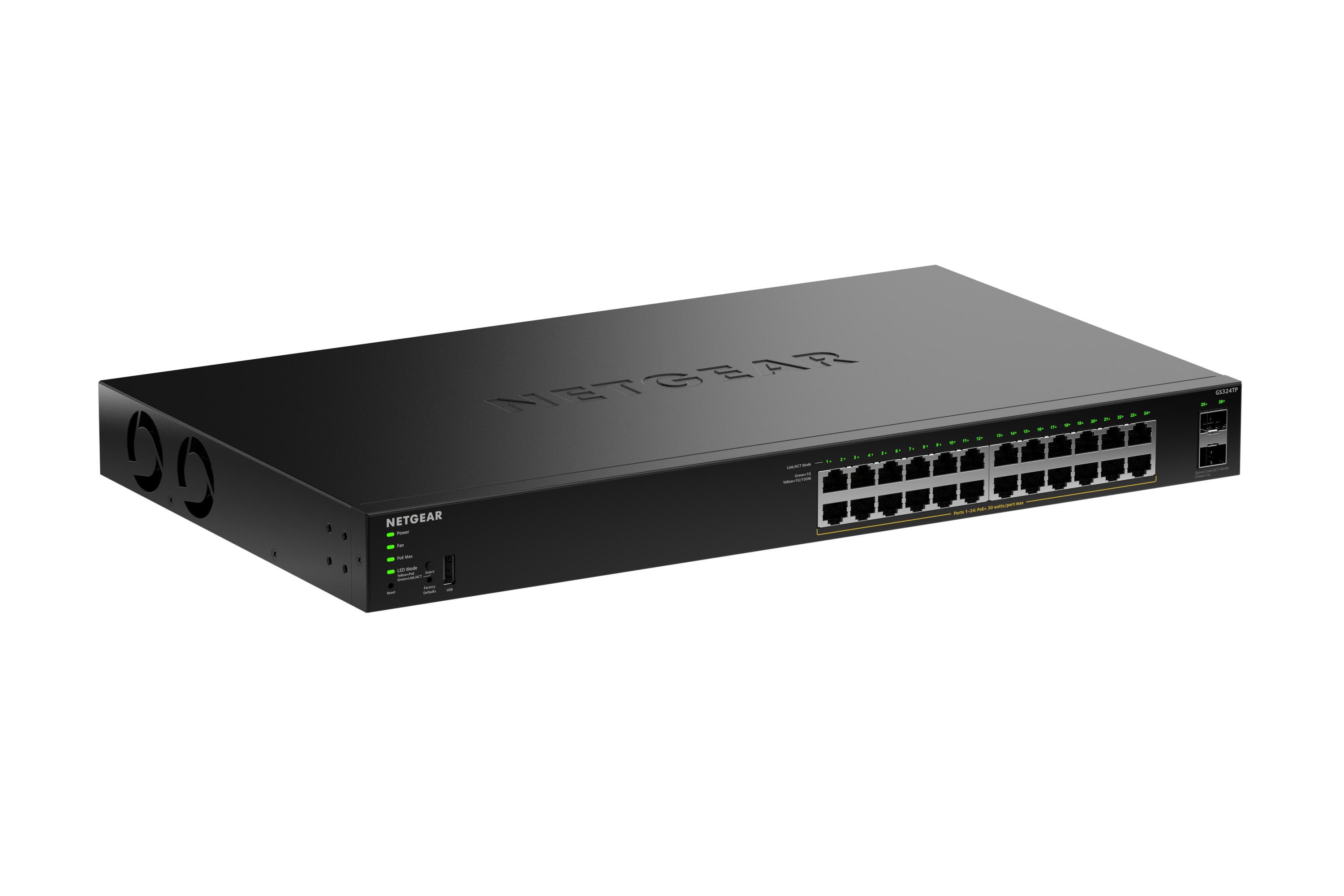 NETGEAR S350 Series 24-Port Gigabit Ethernet PoE+ Smart Managed Essentials Switch mit 2 Dedicated SFP Ports