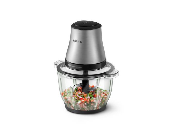 PHILIPS Zerkleinerer HR1503/00 3000 Series mit PowerChop Technologie , silber (edelstahl), B:22,2cm H:27,3cm T:18cm, Zerkleinerer, 2L Glassschüssel, Edelstahl, Zerkleinerer