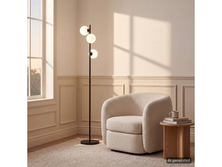 Lampadaire 28 x 153 x 28cm Noir/Noir Matériau : Verre, Métal LED G9