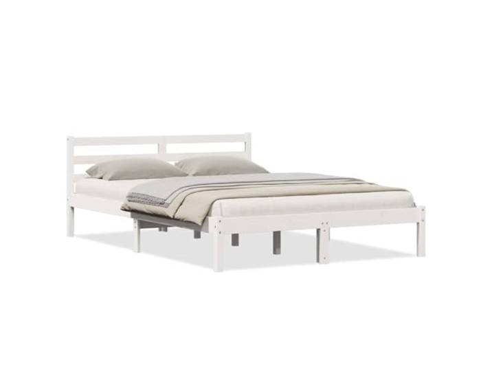 KTHLBRH Weißes Bettgestell mit Kopfteil, massives Kiefernholz Modernes Design, Lattenrost, Kapazität 200 kg, Verwendung im Innenbereich, pflegeleicht