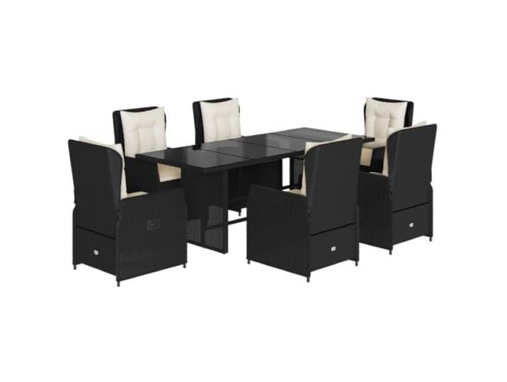 PUGYNBK Esszimmer-Set für den Garten, 7-teilig, synthetisches Rattan, schwarz