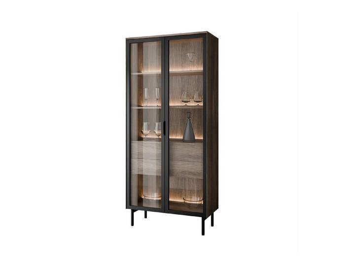 Lookway Glasvitrine LINEA LOFT Vitrine mit LED-Beleuchtung und Schubladen 92x39x177cm