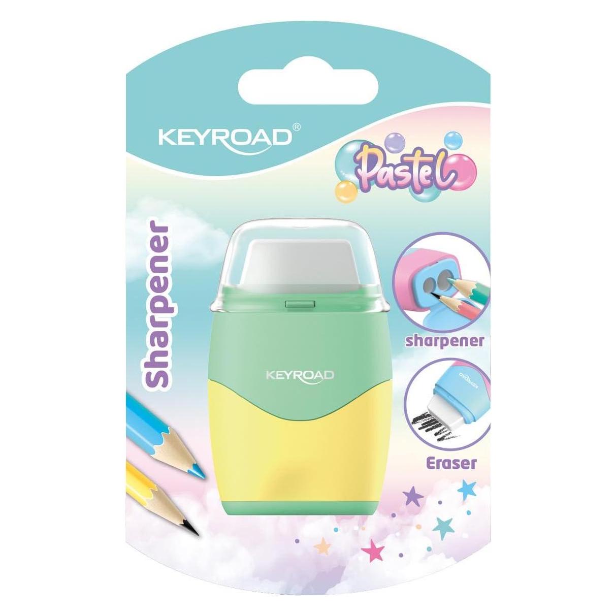 Keyroad Kunststoffspitzer mit radiergummi, pastell, doppelt, blister, farbmischung (45650373)