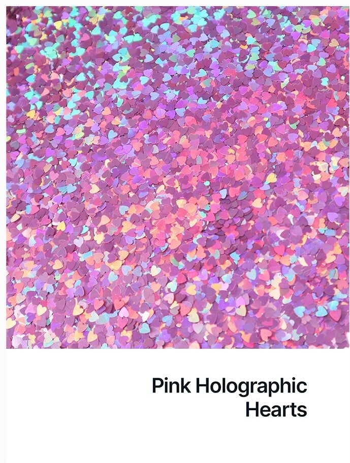 Hemway Shaped Craft Glitter   Heart   Epoxy Resin, DIY, Tumbler, Decoration - Pink Holographic - Shaped 50g