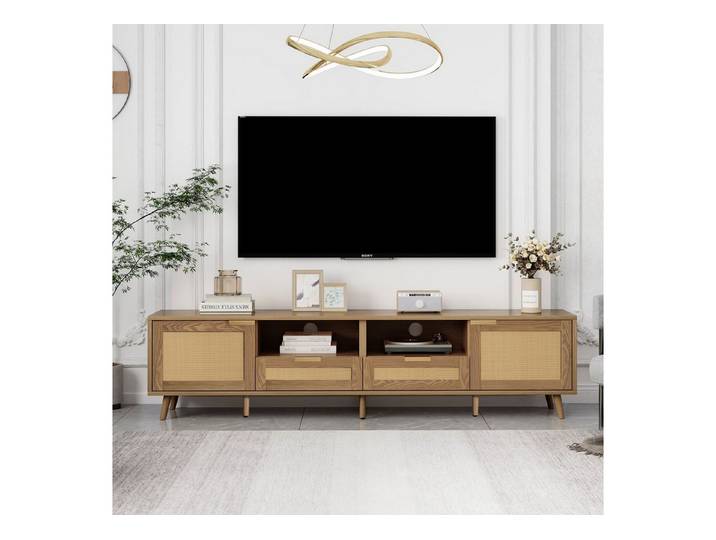 MC Star TV-Ständer 200*37*49 cm, Kunststoff Rattan Design TV-Ständer, (Massivholz Füße TV-Ständer, Rattan TV-Panel)