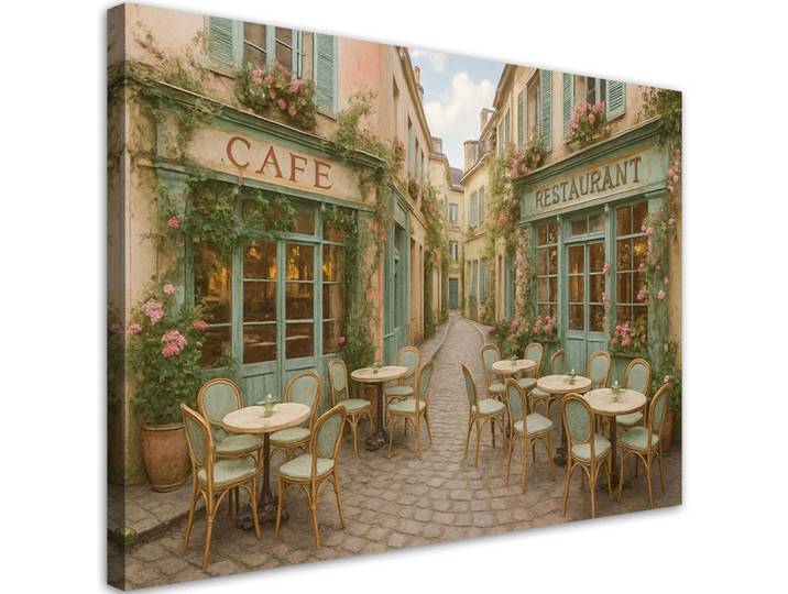 Feeby Leinwandbild Paris Restaurant Café im Boho Stil 120x80cm, Beige, Stadtarchitektur, Rechteckig, 120x80 cm, Bilder & Rahmen, Bilder, Leinwandbilder