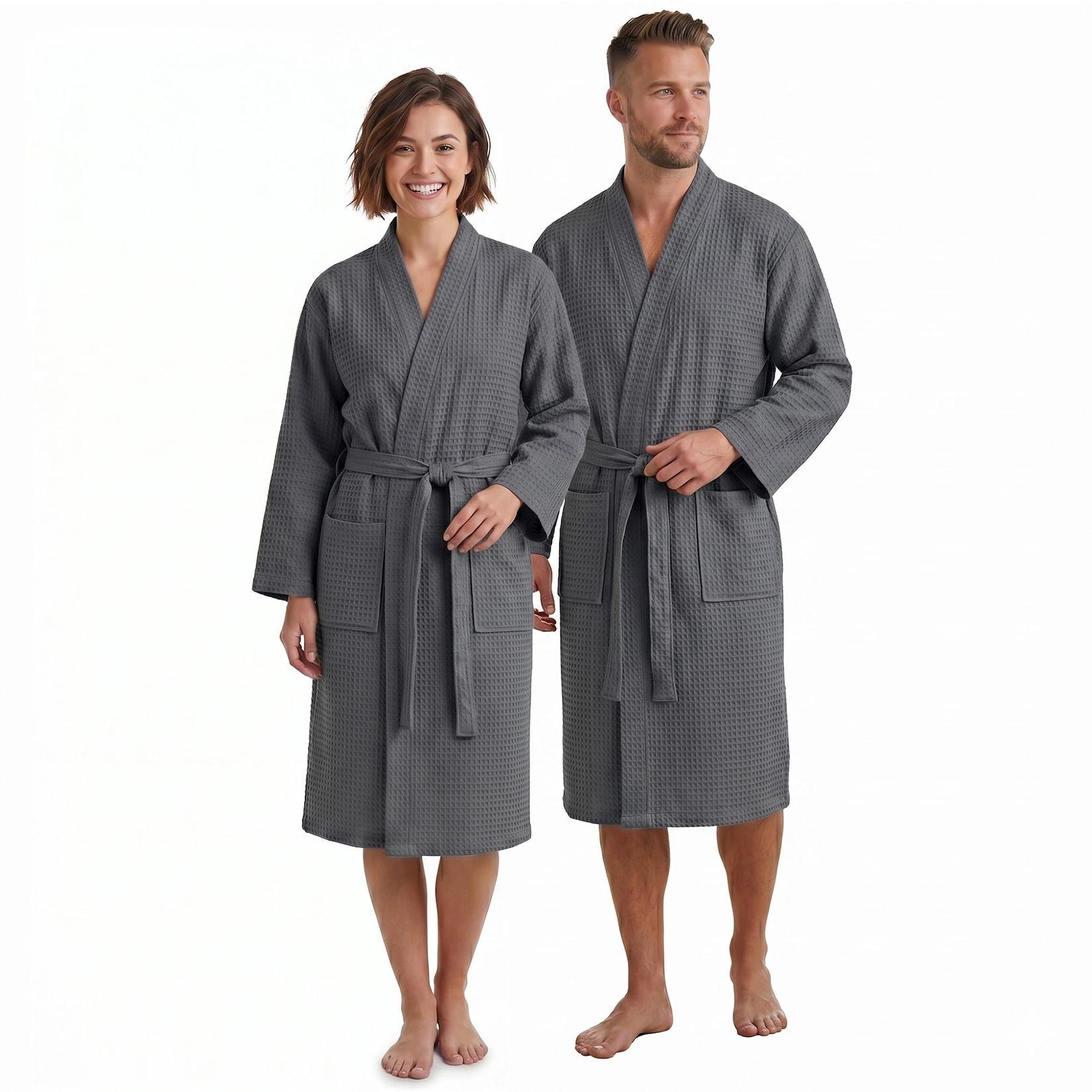 NYVI Bademantel NYVISpa Waffelpique - Unisex Saunamantel für Damen & Herren aus 100% Baumwolle - luftig leichter & atmungsaktiv Farbe:Anthrazit;Größe:L