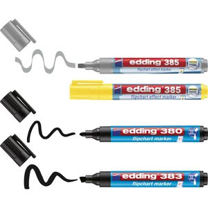 Edding Flipchartmarker 380, 383 & 385, Rund-, Keil- & Pinselspitze, 1-5 mm, 4 Stück