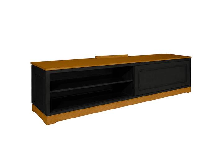Meuble TV lisse Pin massif brossé Noir/Noir/Pin marron 206cm