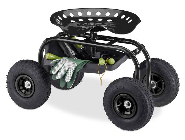 Rollsitz Relaxdays für Garten & Werkstatt, 150kg, schwarz, Sitzhilfe, Rollstuhl