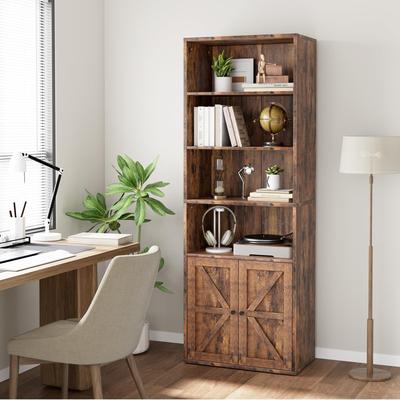 Yun Bookcase with Doors Farmhouse Bookshelf