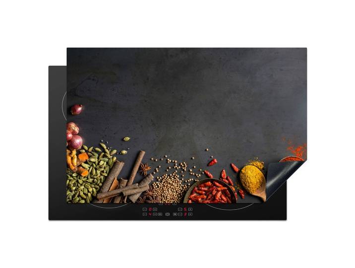 HERDABDECKPLATTE Kräuter - Lebensmittel - Gewürze - Schwarz - Paprika - Zimt Abdeckung Ceranfeld 81.2x52 cm