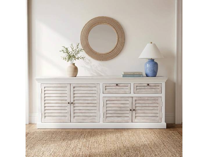 Bahut de salle à manger en bois naturel blanc 210 cm - Sea side