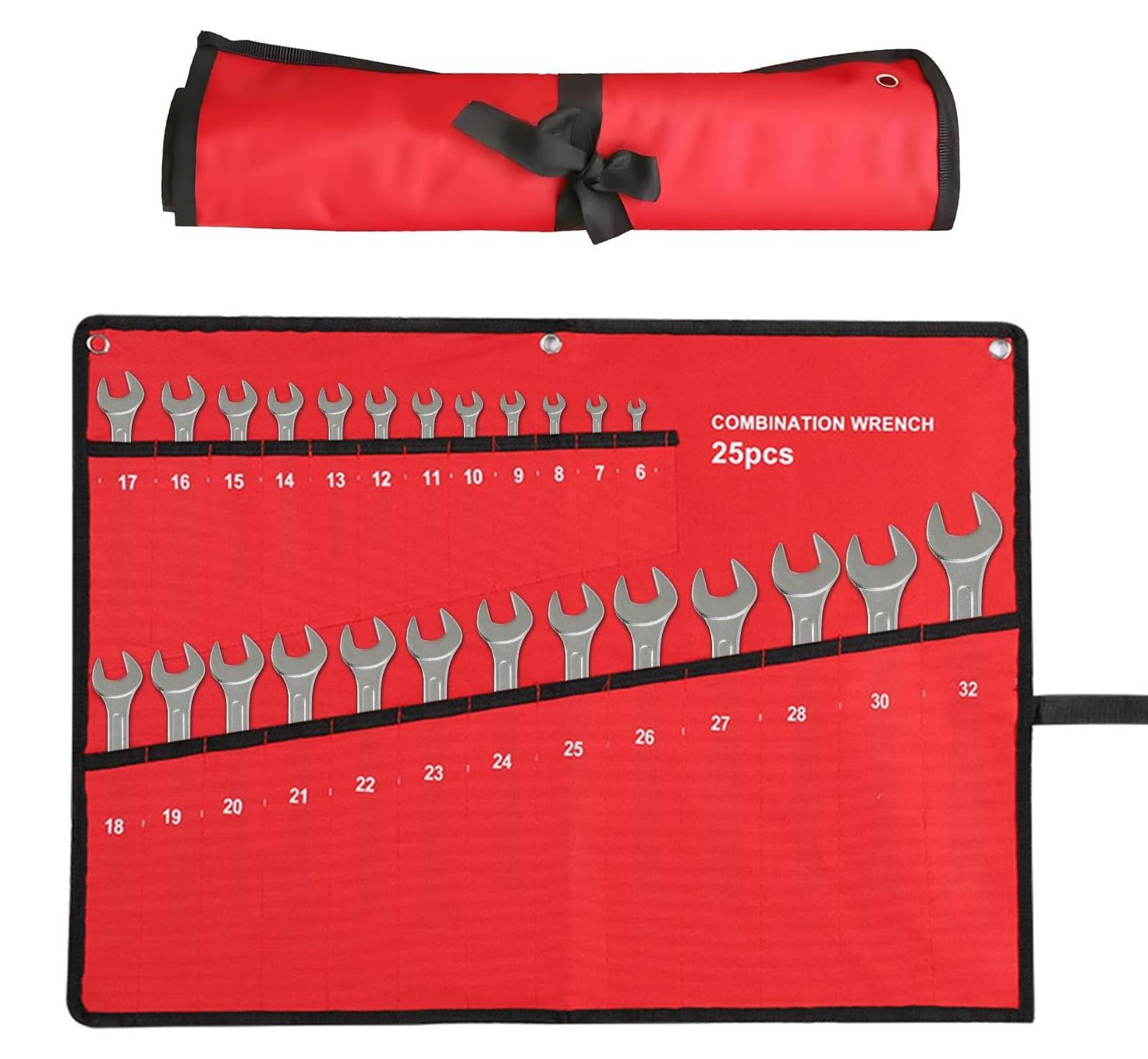 Key Roll Organiser Roll-Up Tool Bag Rood met 25 Compartimenten voor DIY en Elektriciens