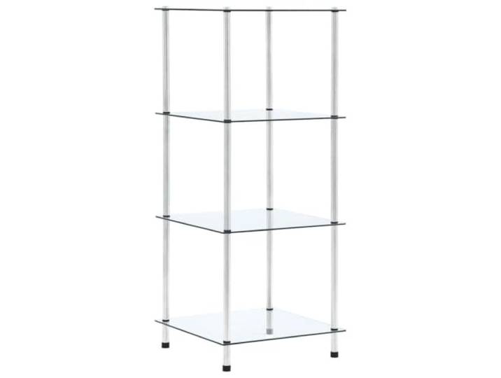 Makastle Regal mit 4 Ablagen aus Hartglas und Edelstahl, Transparent, 40x40x100 cm