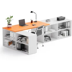 Büroschreibtisch mit Stauraum BLOCK B02, 320x160 cm, weiß/orange