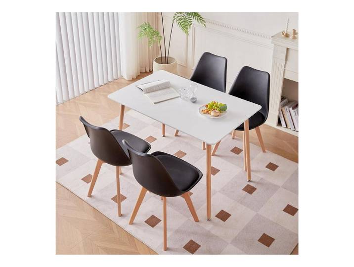 LuxusKollektion Essgruppe Essgruppe Rechteckiger Tisch 1 Tisch 4 Stühle Weiß schwarz