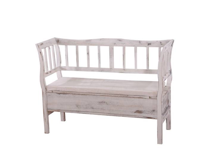 Jamb Sitzbank Staufach Shabby-Look Cremeweiß, Weiß, Holz, 119x85x40 cm, Esszimmer, Bank, Sitzbänke