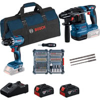18V Profi-Set Bohrhammer GBH 18V-22 + Bohrschrauber GSR 18V-45 blau/schwarz, 2x Li-Ionen Akku 4,0Ah, Hammerbohrer- und Bit-Set, Werkzeugtasche