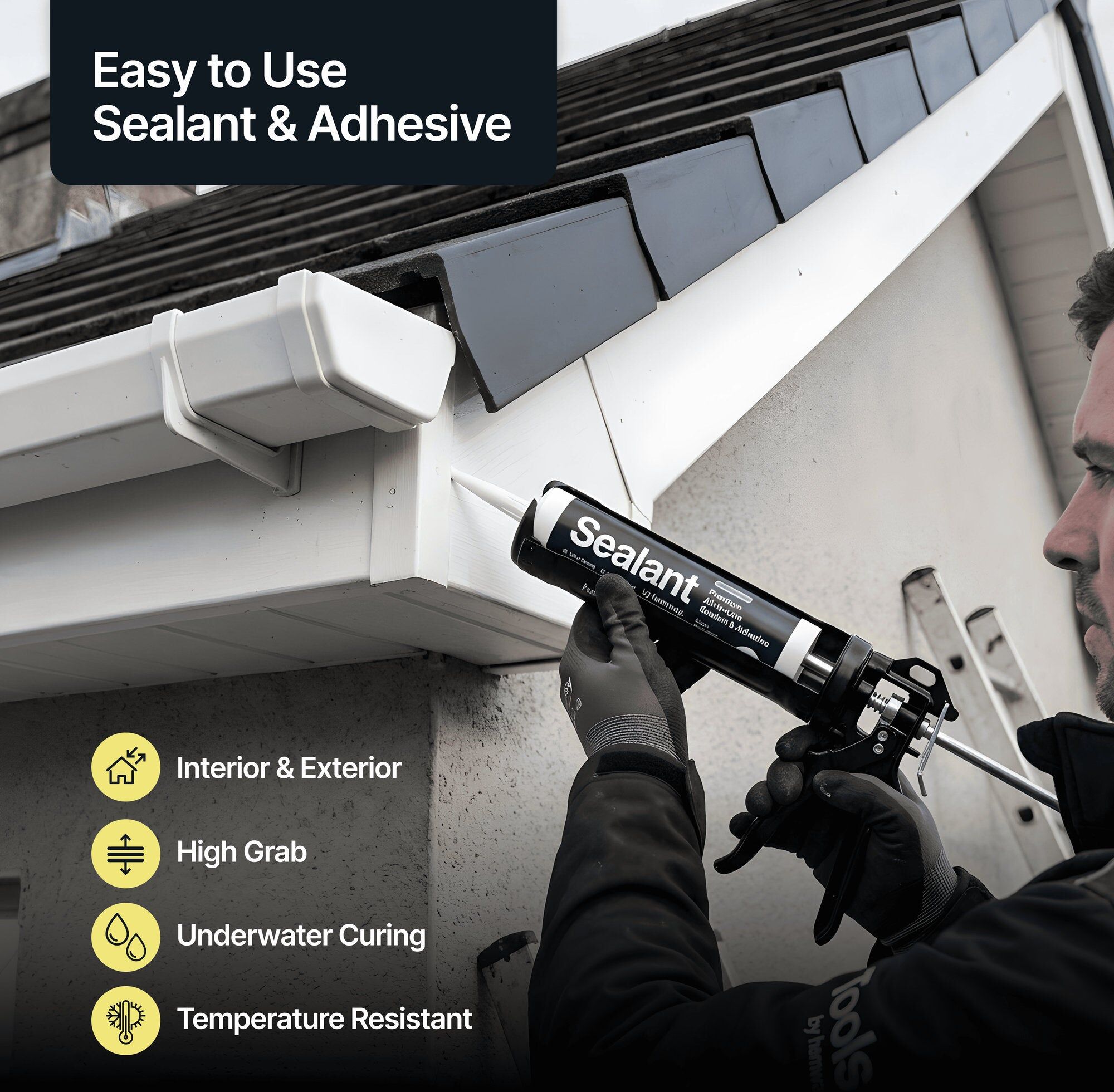 Hemway Construction Sealant & Adhesive   Jet Black   Hybrid Polymer   All-In-One - Jet Black - 900ml
