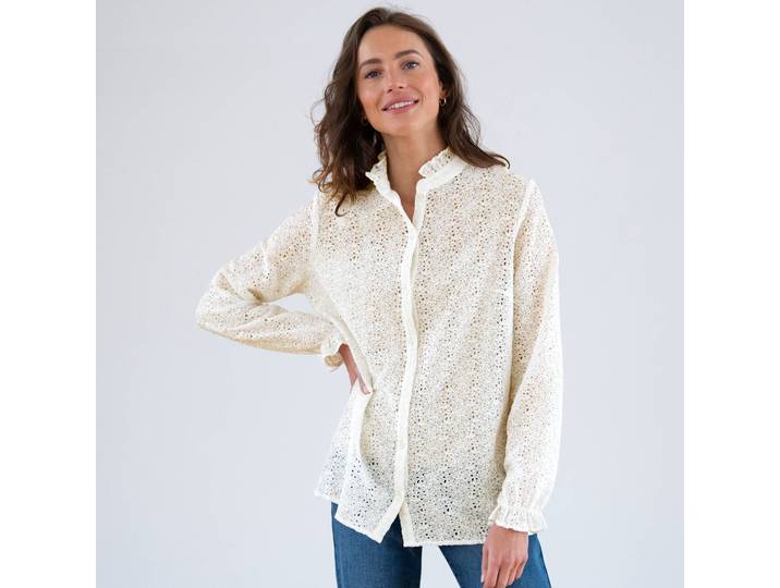 Chemisier col montant volanté, dentelle - Blancheporte