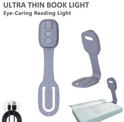 Uplift Picks Rechargeable Clip On Bookmark Book Light With Dimmable Travel Reading Lamp gray