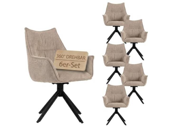 MR. DEKO Esszimmerstühle 6er-Set Ginosa Stuhl drehbar Dining Chair beige Polsterstuhl mit Armlehnen Drehstuhl Esszimmer Küche Bürostühle