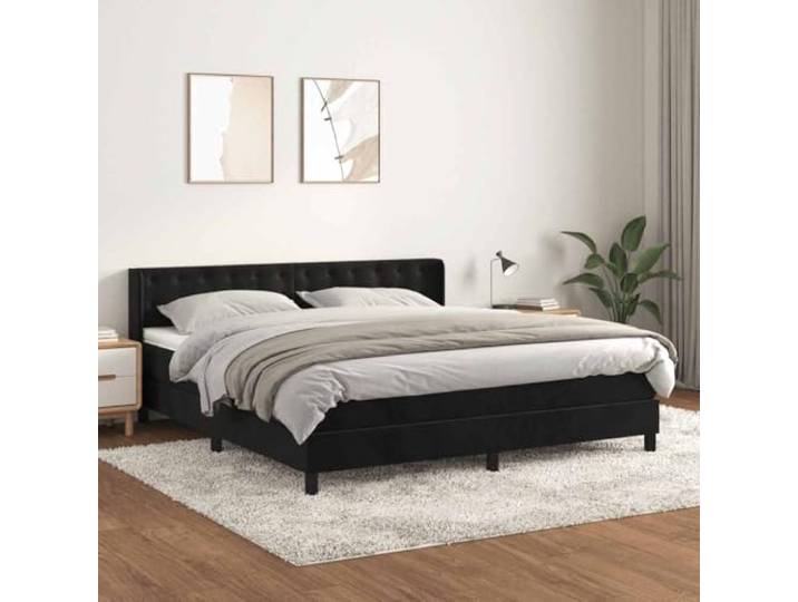 Samt Boxspringbett mit Taschenfederkernmatratze verstellbares Kopfteil Boxspringbett mit Matratze Schwarz 160x200 cm Samt Komfort Kopfteil verstellbar Taschenfederkern Topper