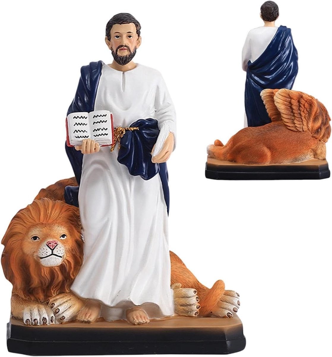 Handgeschilderd Jezus Christus standbeeld met leeuw als religieus decoratiebeeldje