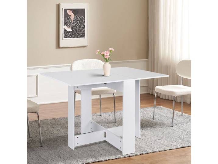 MIPAN.Table À Manger Pliante Blanc Style Moderne - 102 5×76×73CM - 4 À 6 Places - Idéale Salon Et Salle À Manger